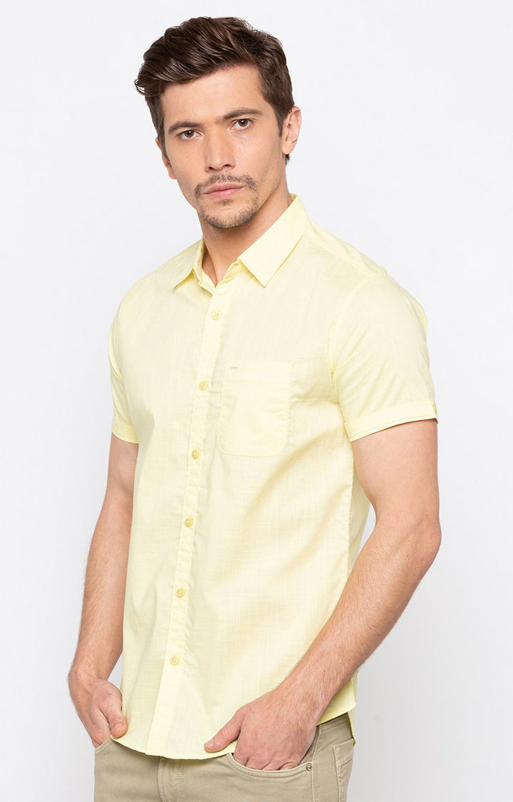 Spykar Men'S Yellow Cotton Melange Casual Shirts