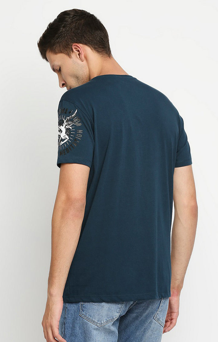 Spykar Men Blue Cotton Printed Half Sleeve T-Shirt