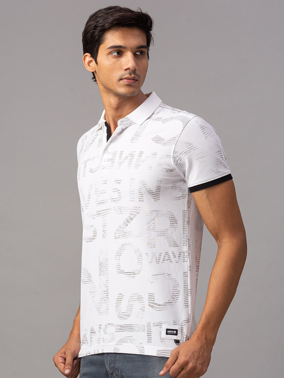 Spykar Men White Cotton Slim Fit Polo T-Shirt