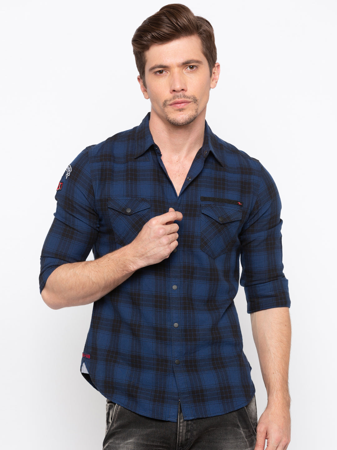 Spykar Men Black Checked Slim Fit Casual Shirt