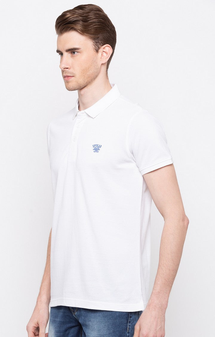 Spykar White Solid Slim Fit Polo T-Shirt