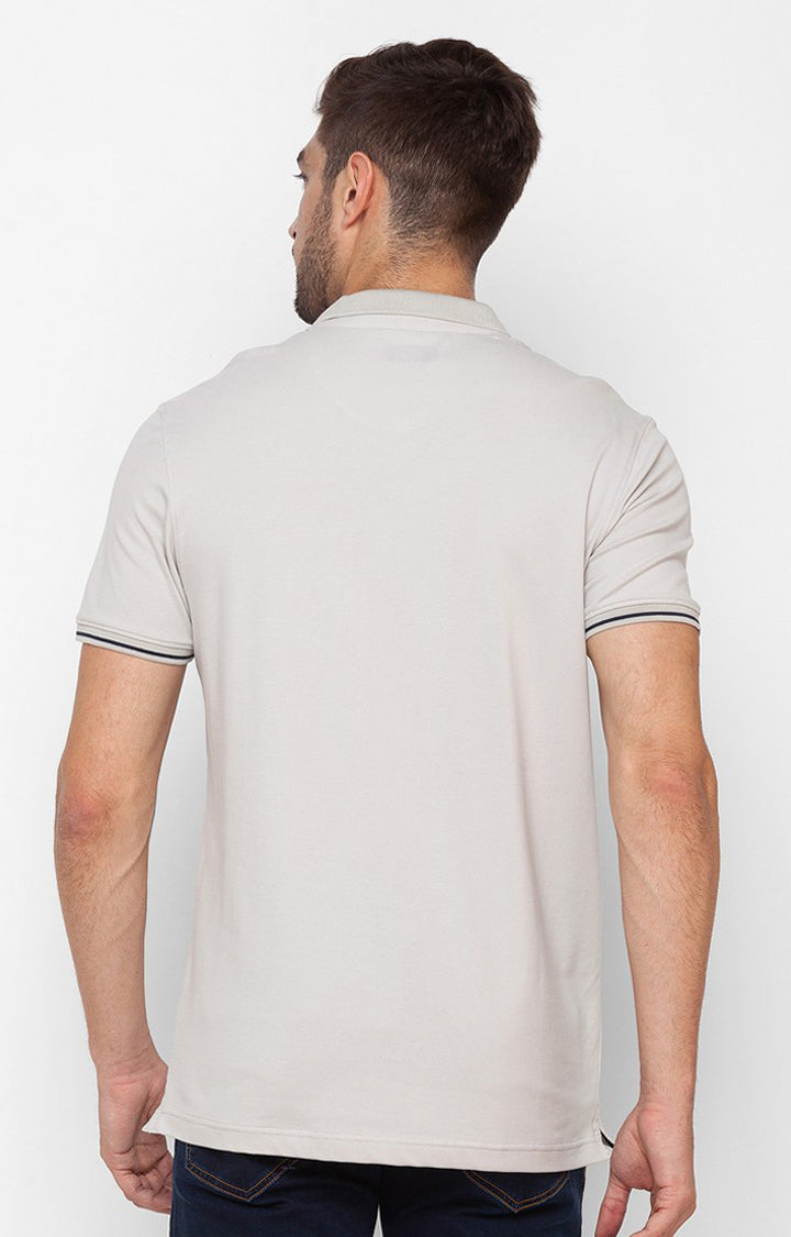 Spykar Silver Grey Cotton Half Sleeve Printed Casual Polo T-shirt For Men