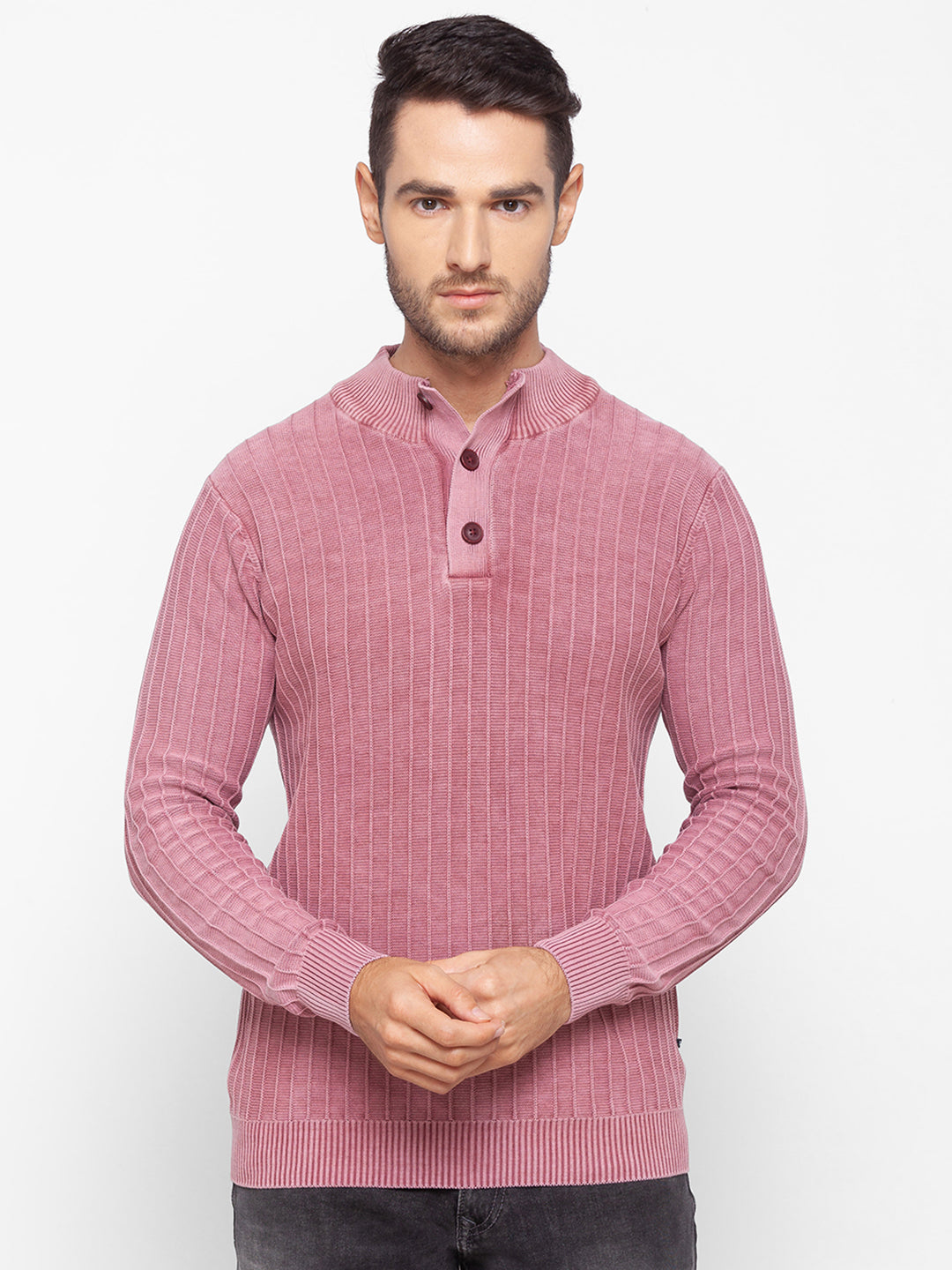 Spykar Pink Cotton Men Sweater