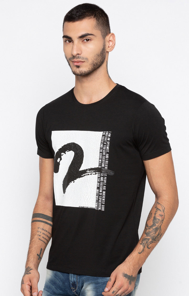 Spykar Black Printed Slim Fit Men T-Shirts