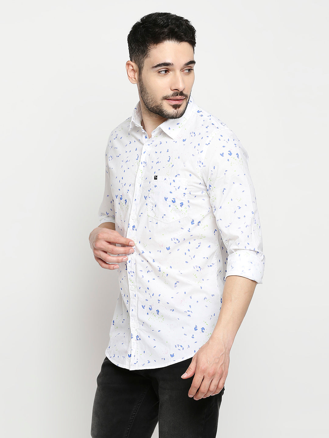 Spykar White Cotton Full Sleeve Printed Shirt For Men