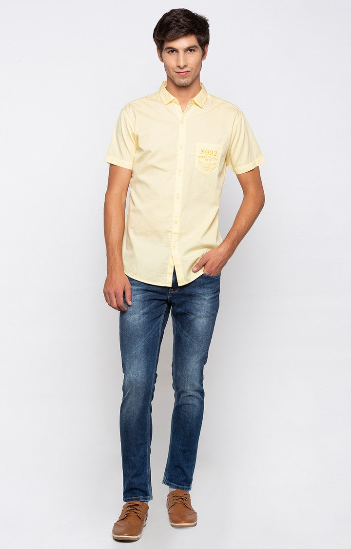 Spykar Men'S Yellow Cotton Solid Casual Shirts