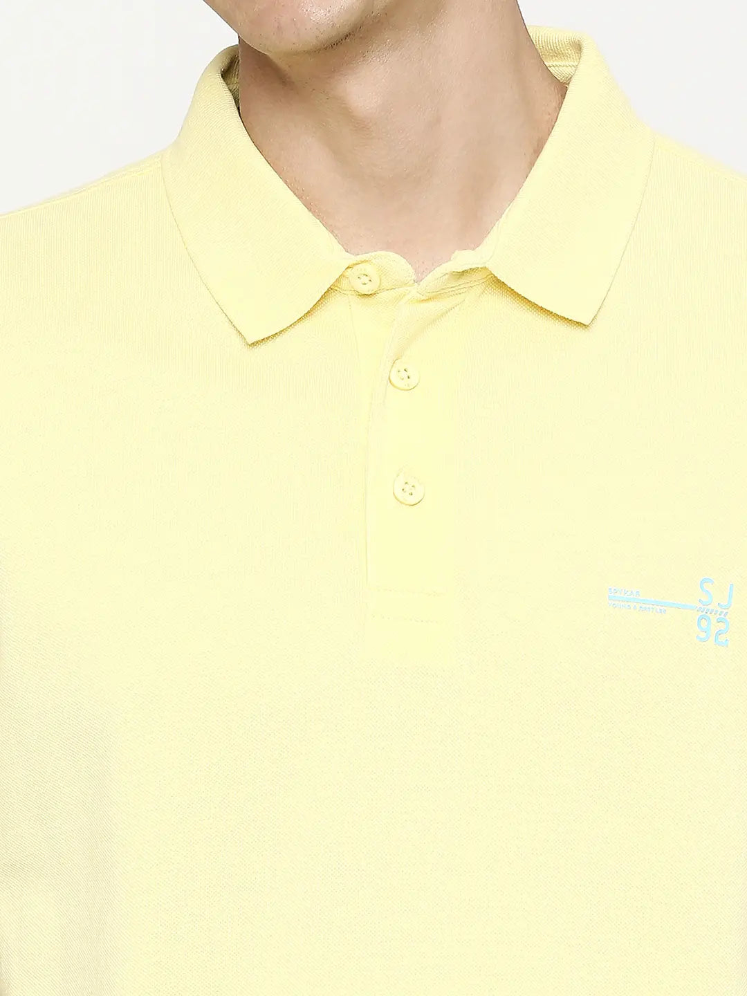 Spykar Men Butter Yellow Cotton Slim Fit Plain Polo Neck Tshirt