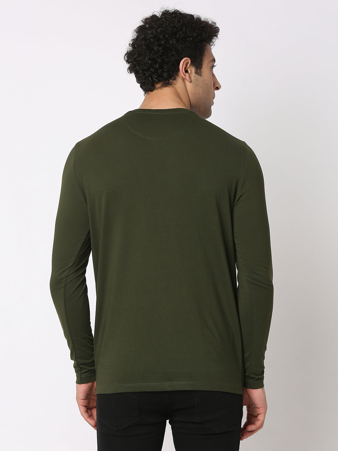 Spykar Men Rifle Green Cotton Slim Fit Henley Neck Plain T-Shirt