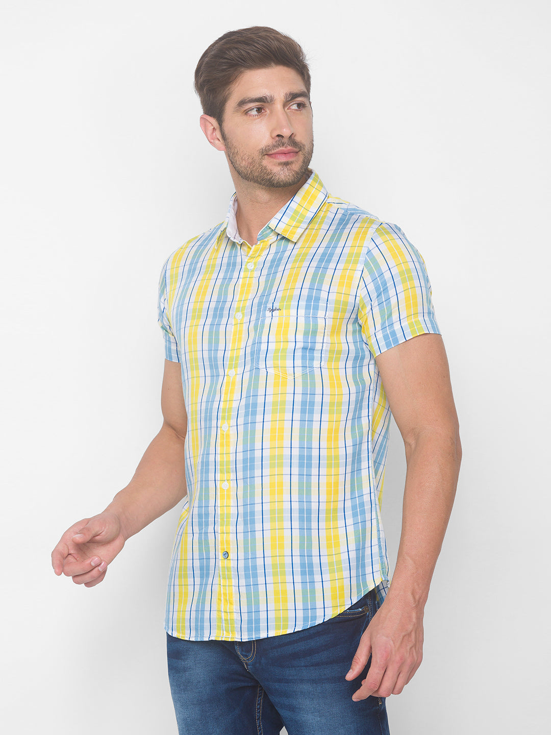 Spykar Men Lime Yellow Cotton Slim Fit Shirt