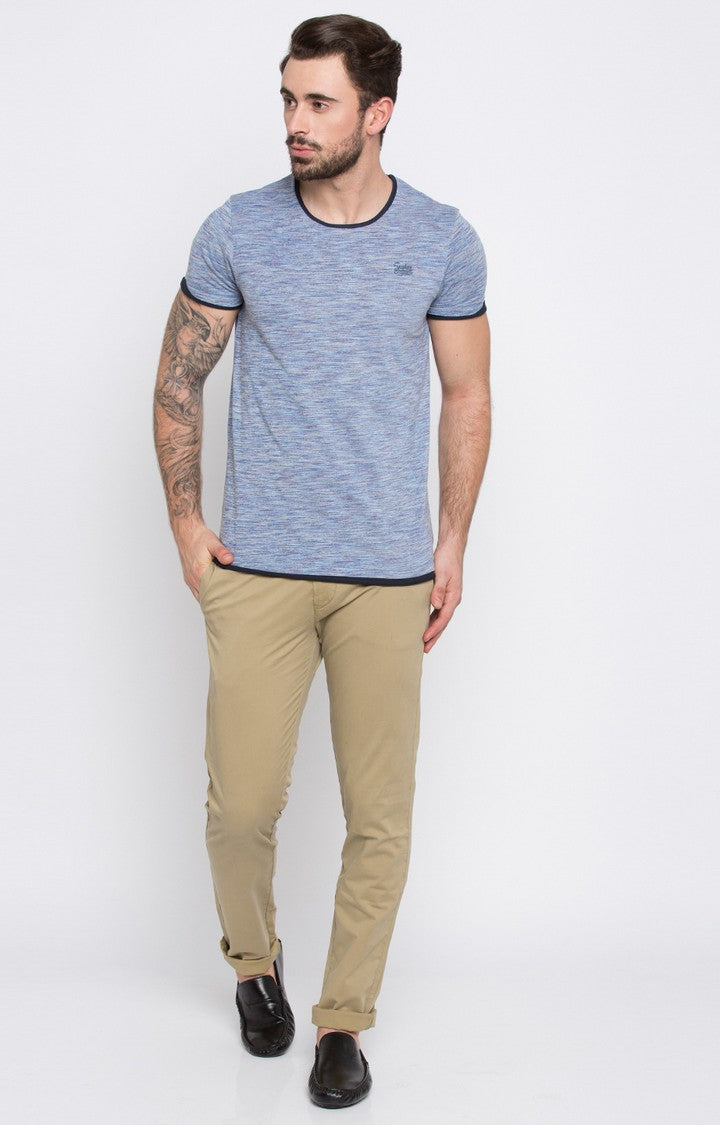 Spykar Blue Melange Slim Fit Men T-Shirts