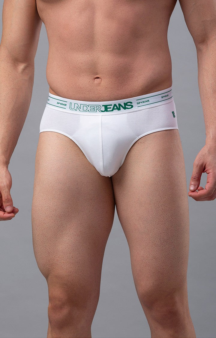 White Cotton Brief For Men Premium- Underjeans By Spykar