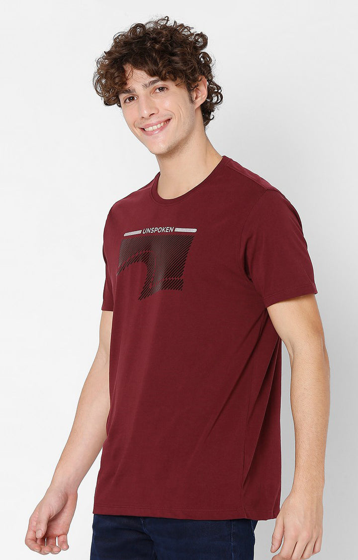 Spykar Men Maroon Cotton Slim Fit Round Neck T-Shirt