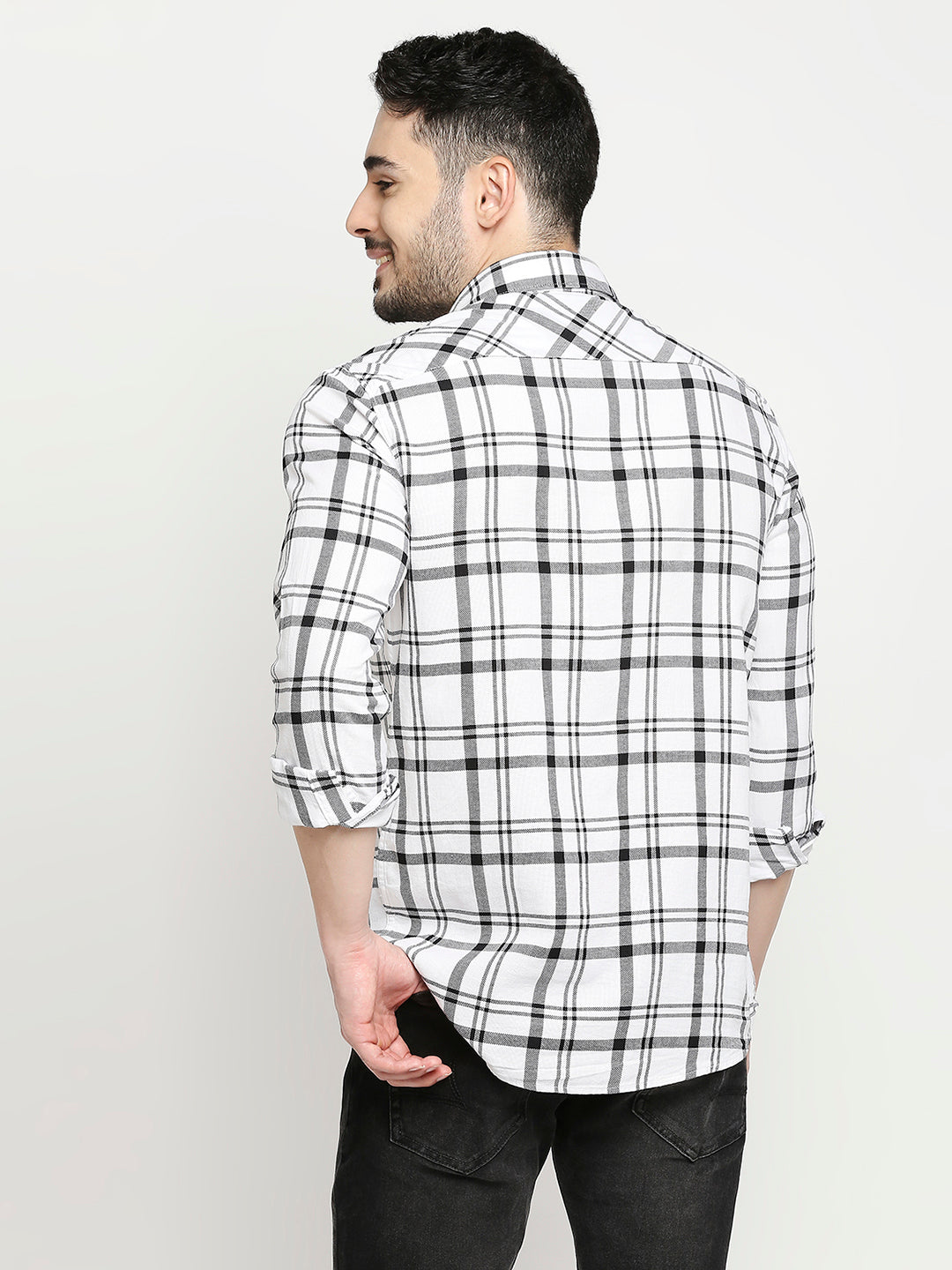 Spykar White Cotton Full Sleeve Checkered Shirt For Men