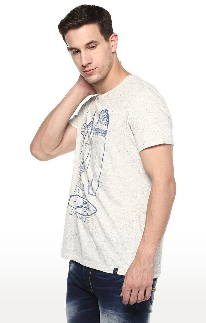 Spykar Beige Printed Slim Fit Men T-Shirts