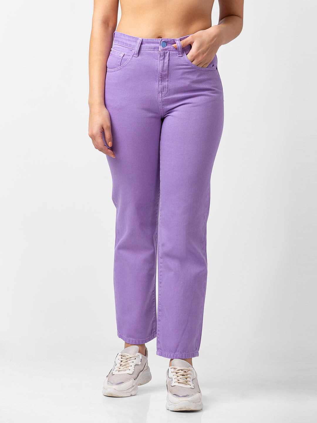 Spykar Women Pastel Lilac Lycra Straight Fit Regular Length Jeans (Bella)