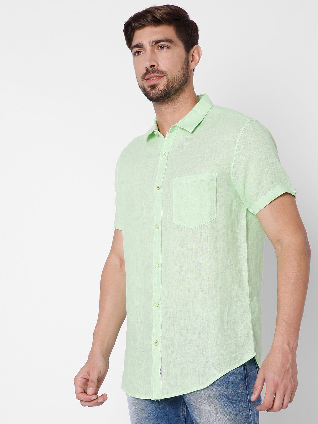 Spykar Slim Fit Men Lime Green Cotton Casual Shirts