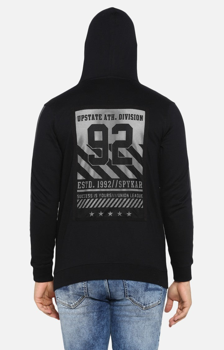 Spykar Men Black Cotton Regular Fit Full Sleeve Hooded Sweatshirt