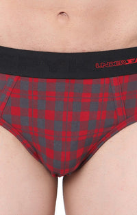 Maroon-Check Cotton Brief For Men Premium- Underjeans By Spykar