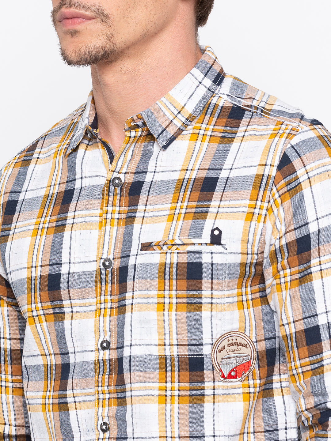 Spykar Men Mustard Checked Slim Fit Casual Shirt