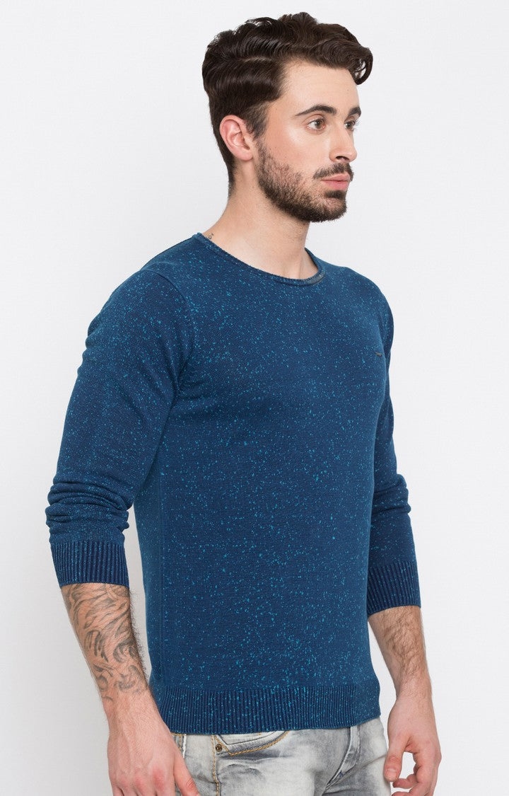 Spykar Blue Printed Slim Fit Men T-Shirts