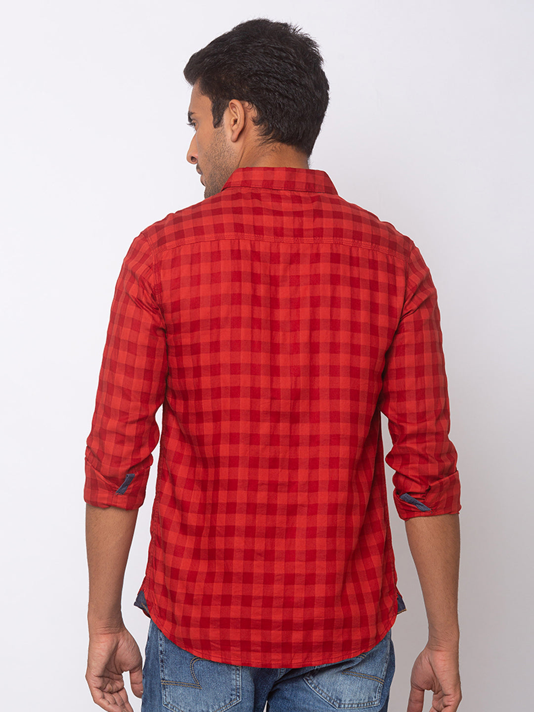 Spykar Men Red Cotton Slim Fit Shirt