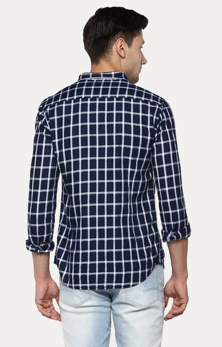 Spykar Men'S Blue Cotton Checked Casual Shirts