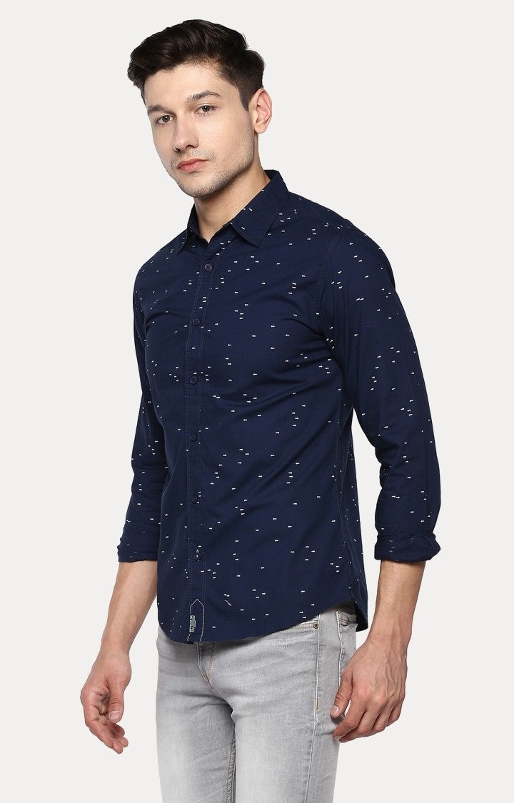 Spykar Men'S Blue Cotton Printed Casual Shirts