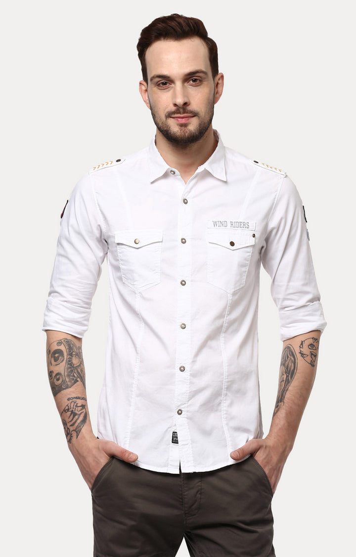 Spykar Men'S White Cotton Solid Casual Shirts