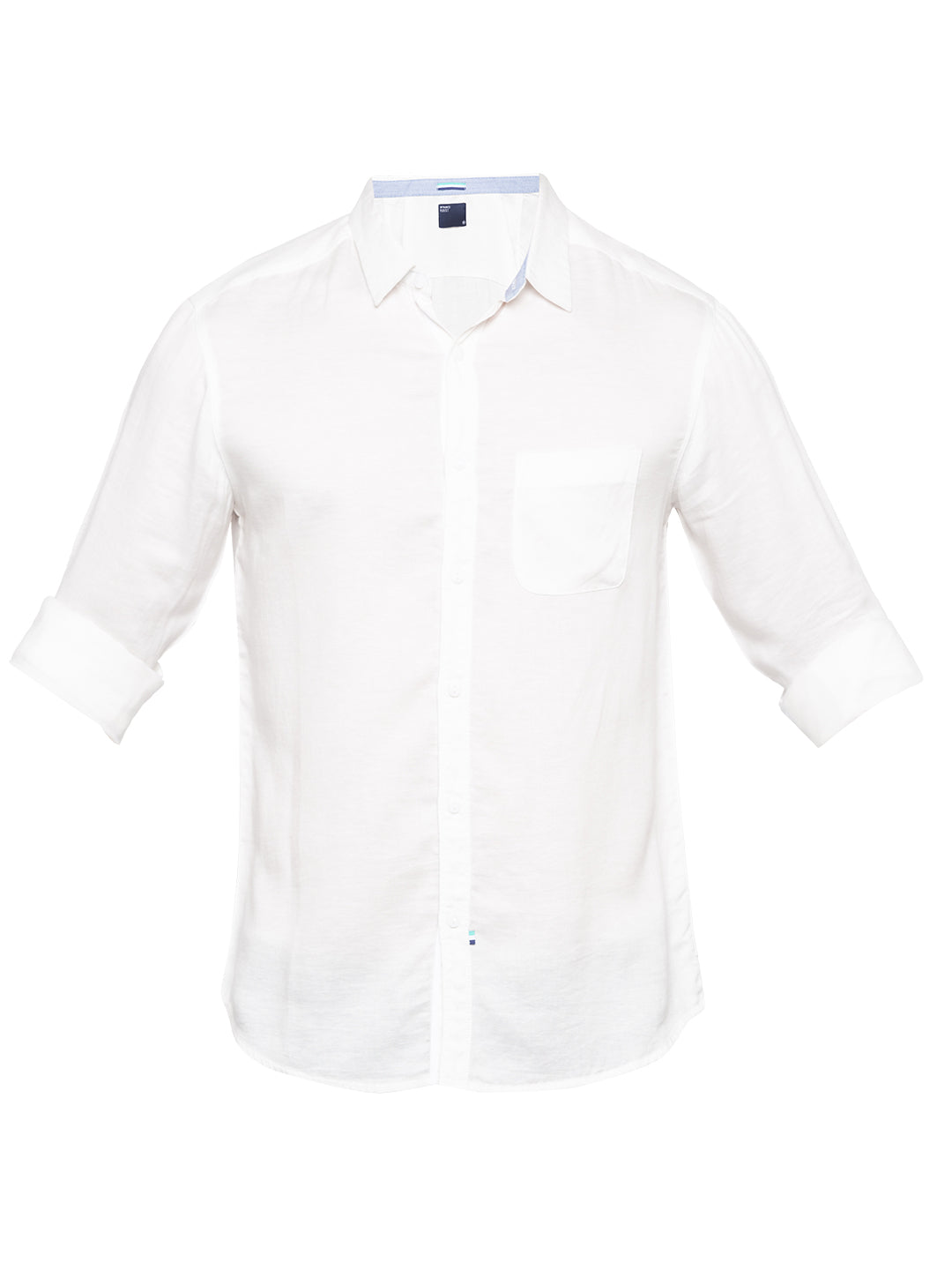 Spykar White Cotton Slim Fit Shirts For Men