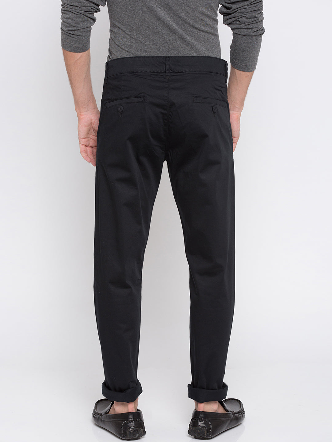 Spykar Men Black Cotton Slim Fit Casual Trousers