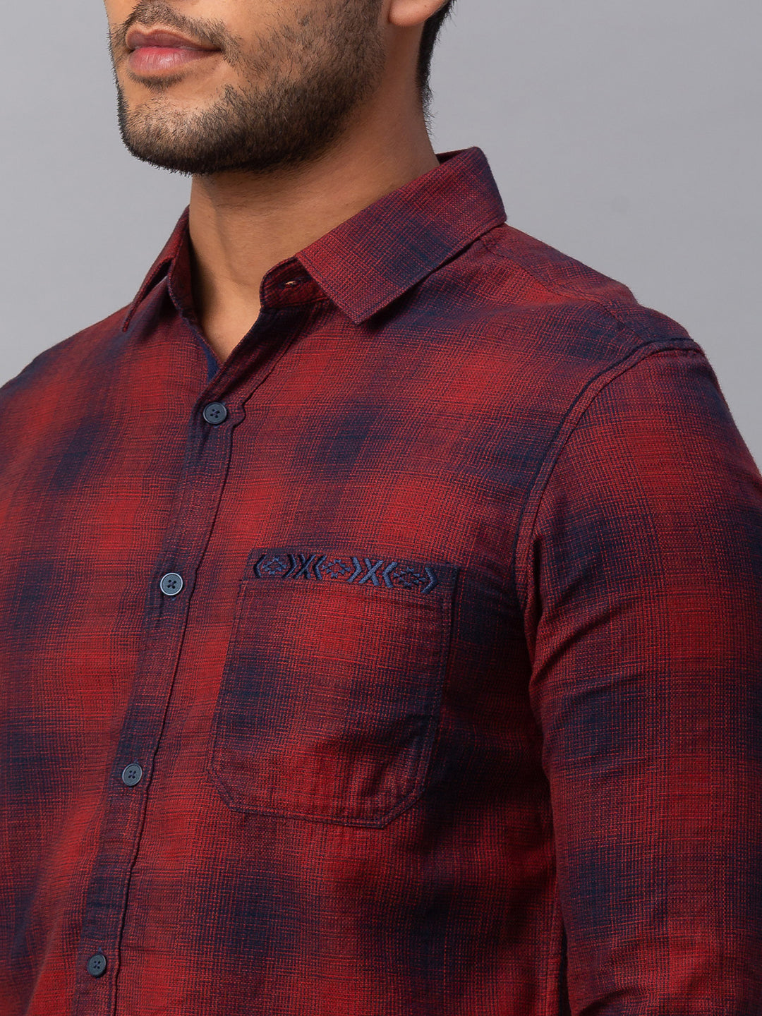 Spykar Men Red Cotton Slim Fit Shirt