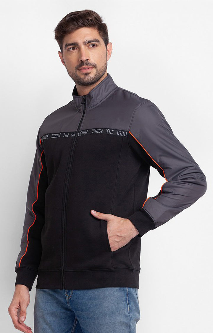 Spykar Black Cotton Full Sleeve High Neck Sweatshirt For Men