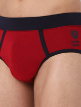Men Premium Cotton Blend Maroon Brief- Underjeans By Spykar