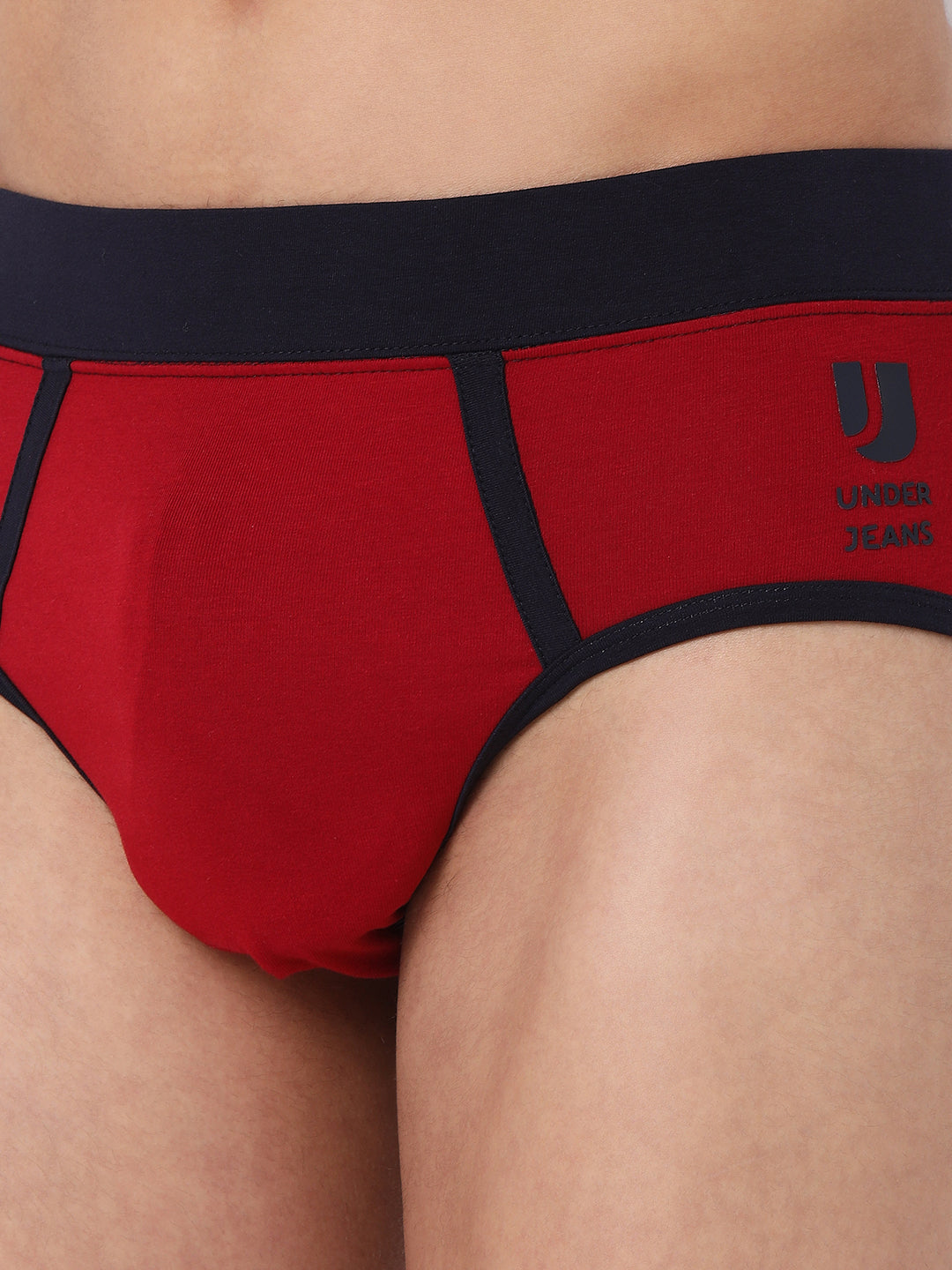 Men Premium Cotton Blend Maroon Brief- Underjeans By Spykar