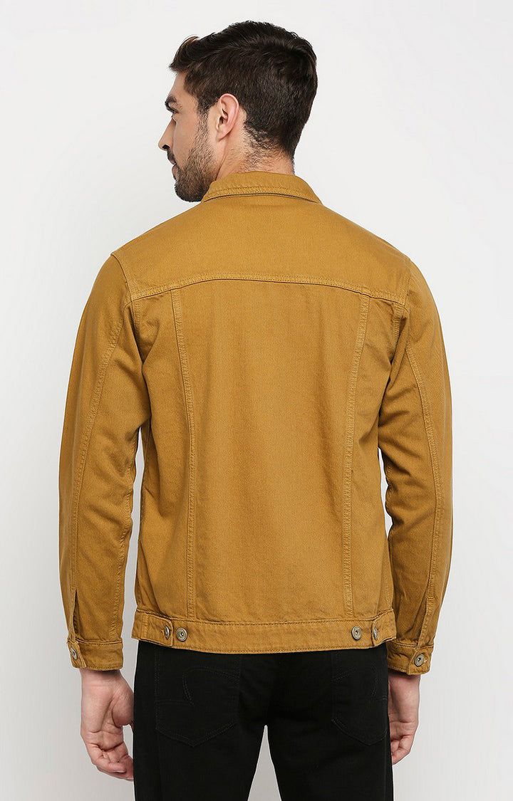 Spykar Men Beige Cotton Slim Fit Denim Jacket