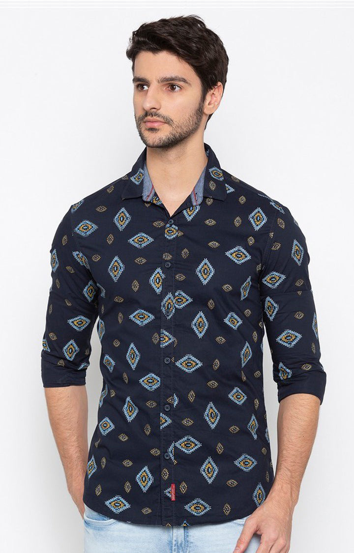 Spykar Men Navy Printed Slim Fit Casual Shirt