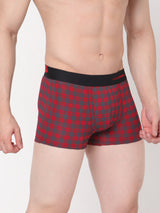 Men Premium Maroon-Check Cotton Blend Trunk- Underjeans By Spykar