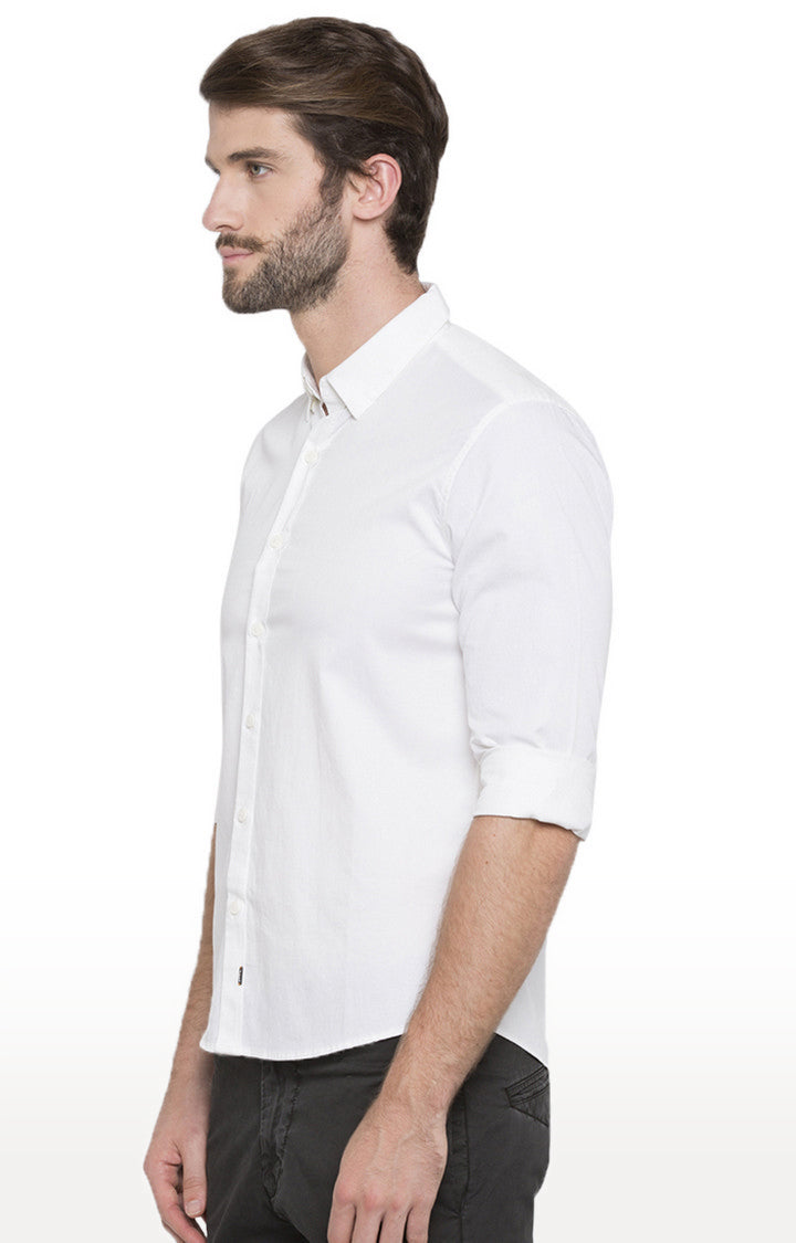 Spykar Men'S White Cotton Solid Casual Shirts