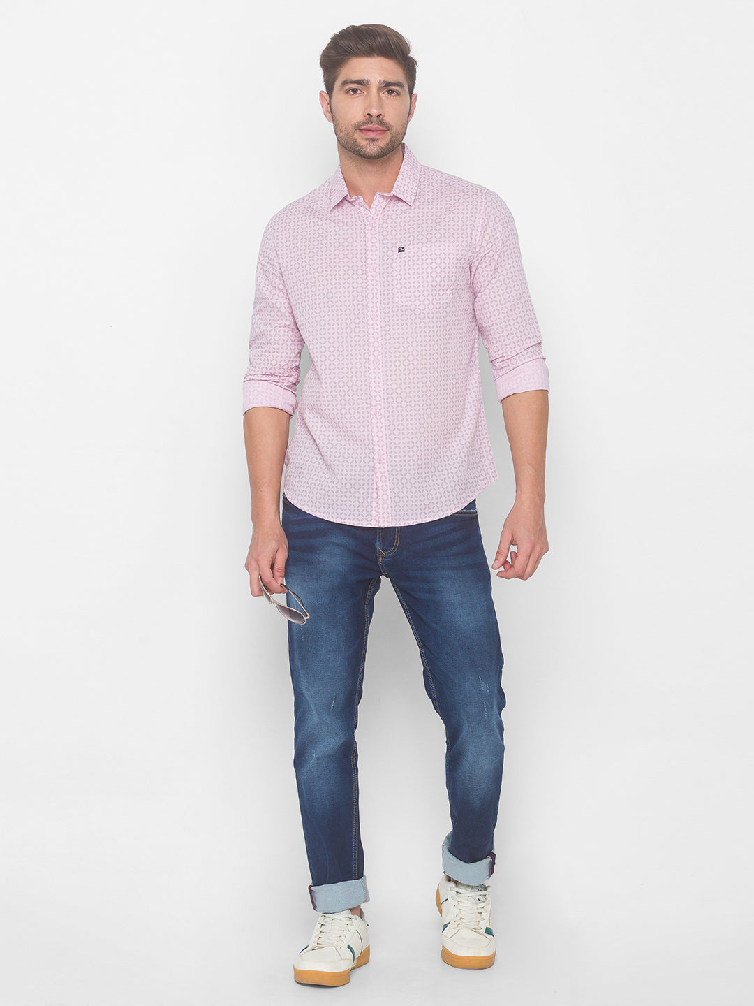 Spykar Men Light Pink Cotton Shirts (Regular)