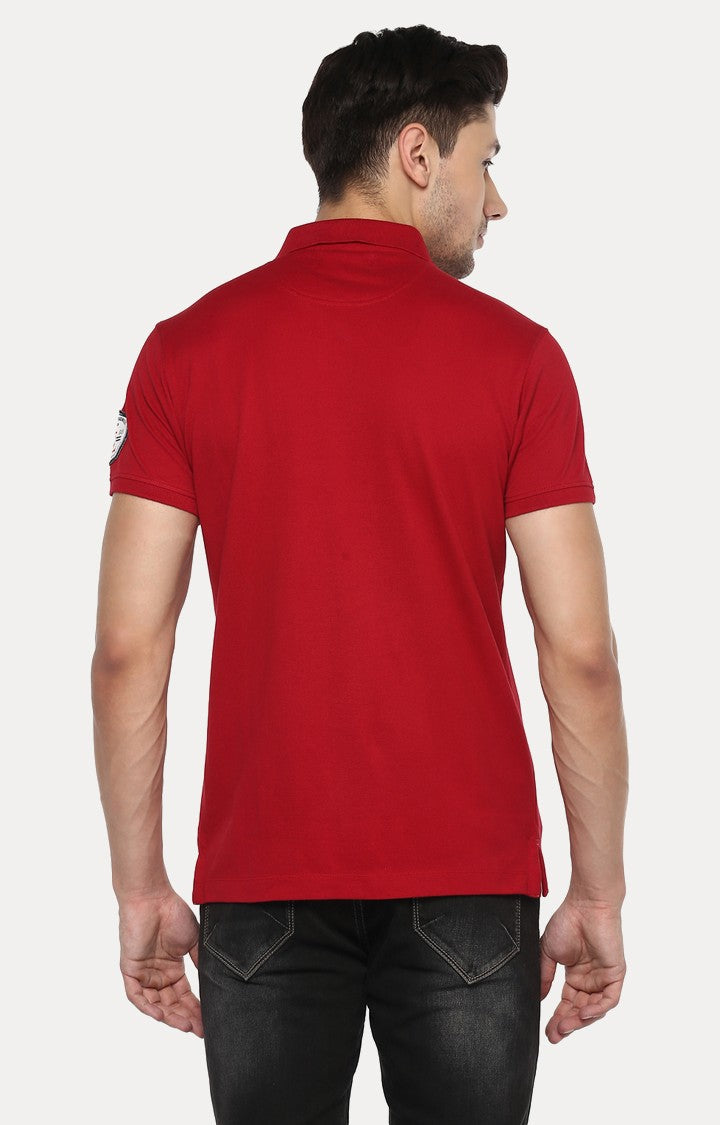 Spykar Red Printed Slim Fit Polo T-Shirt