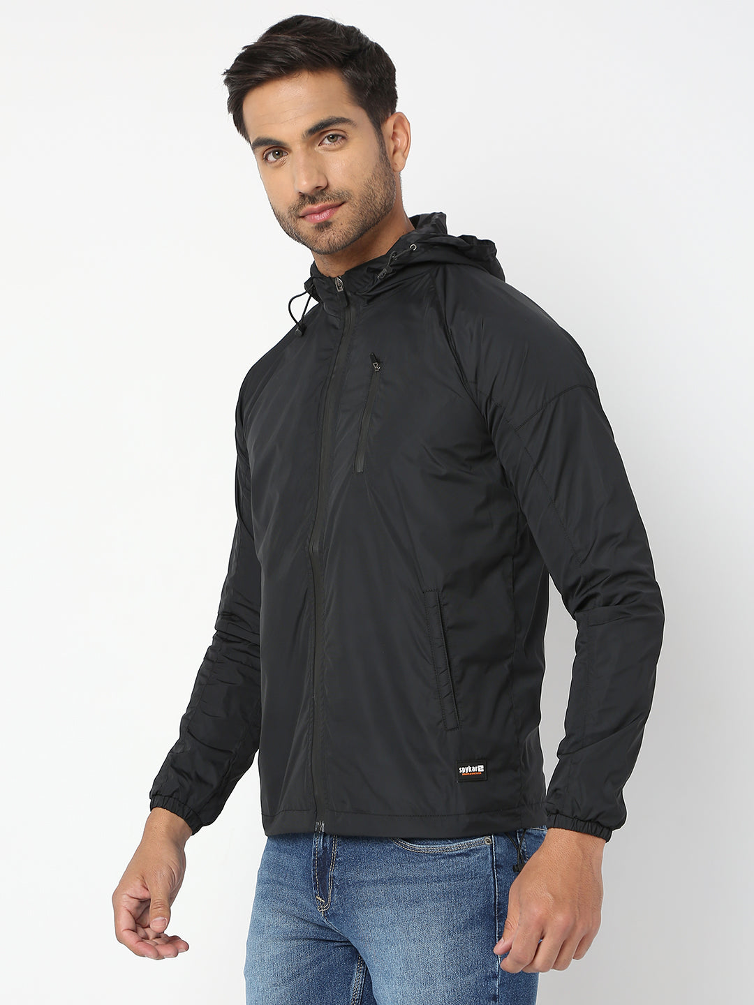 Spykar Men Black Nylon Regular Fit Jacket