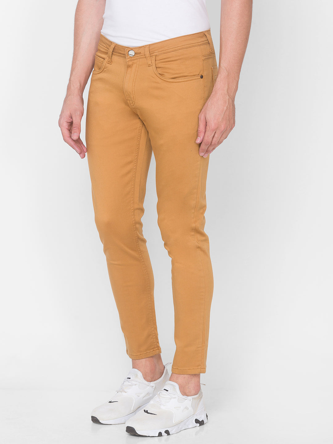 Spykar Men Yellow Cotton Slim Fit Casual Trouser