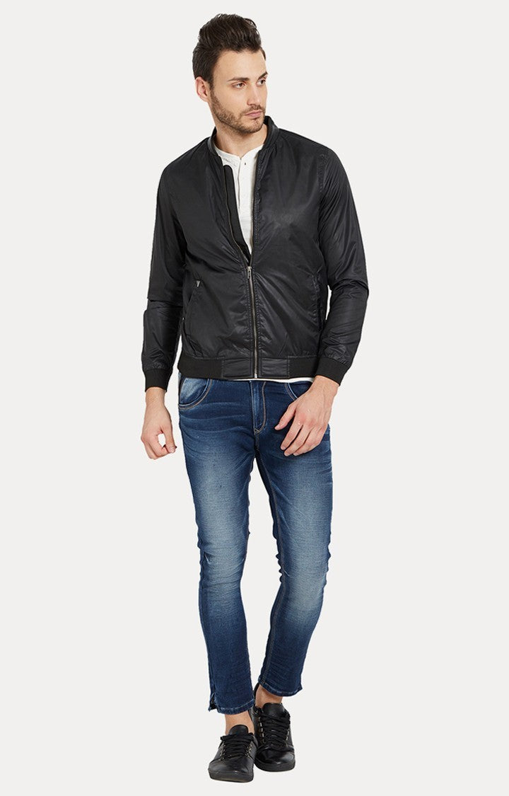 Spykar Men Black Solid Slim Fit Bomber Jacket