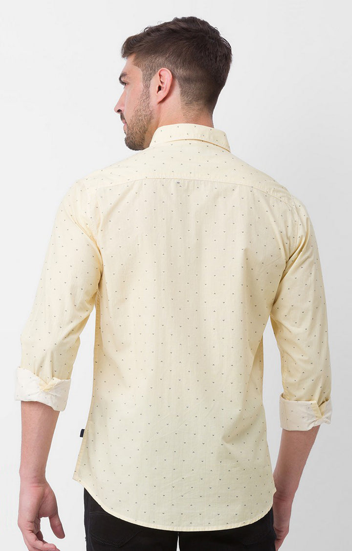 Spykar Butter Yellow Cotton Full Sleeve Printed Shirt For Men