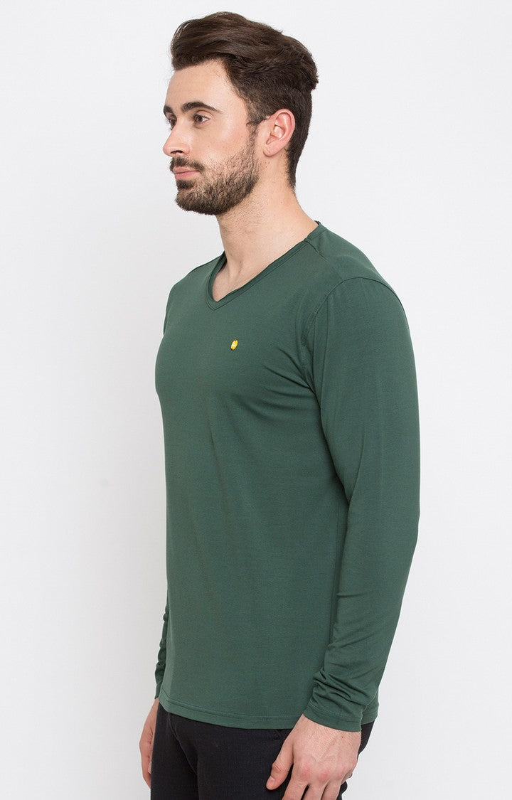 Spykar Bottle Green Solid Slim Fit Men T-Shirts