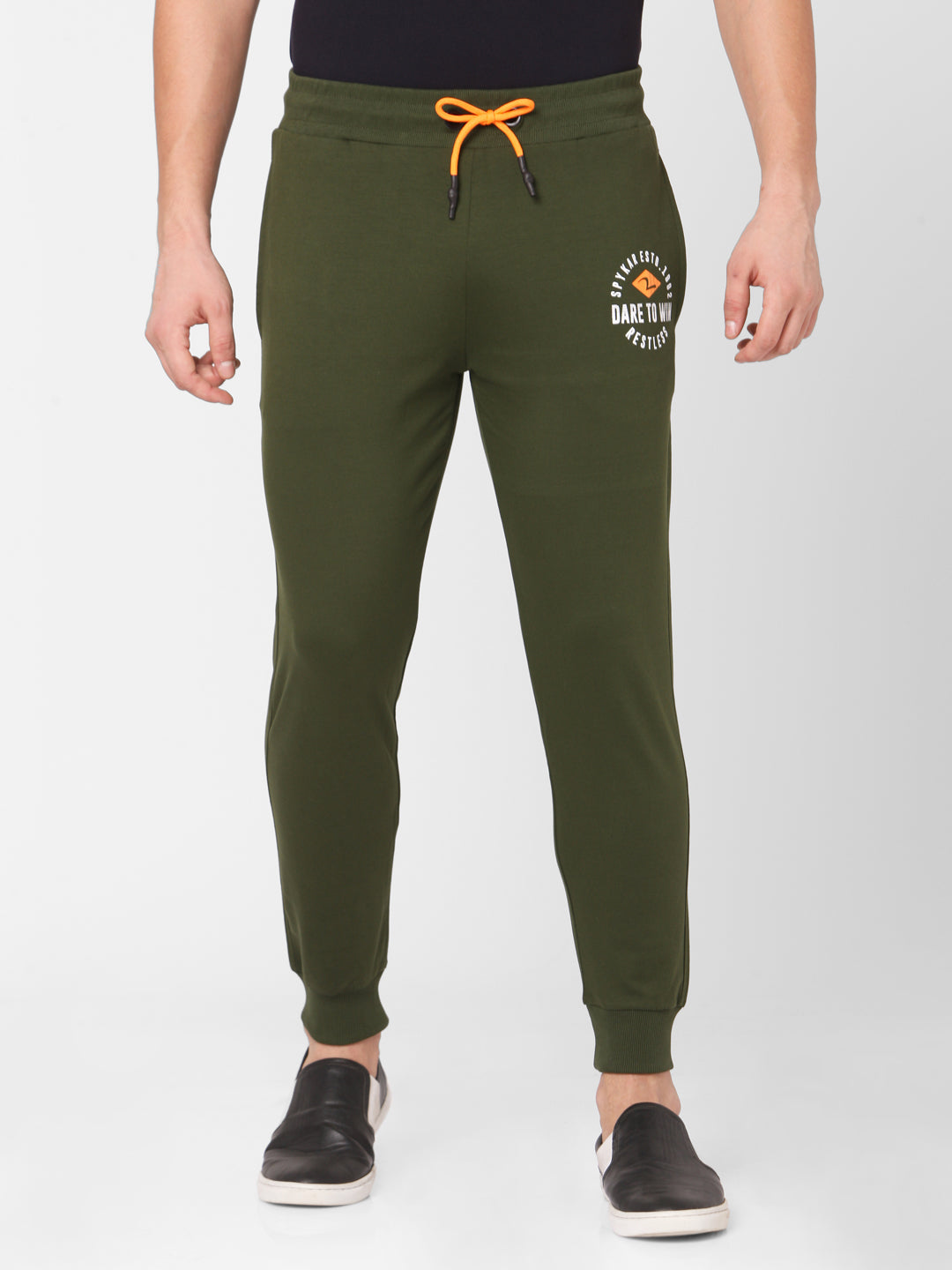 Spykar Men Green Cotton Slim Fit Mid Rise Trackpant