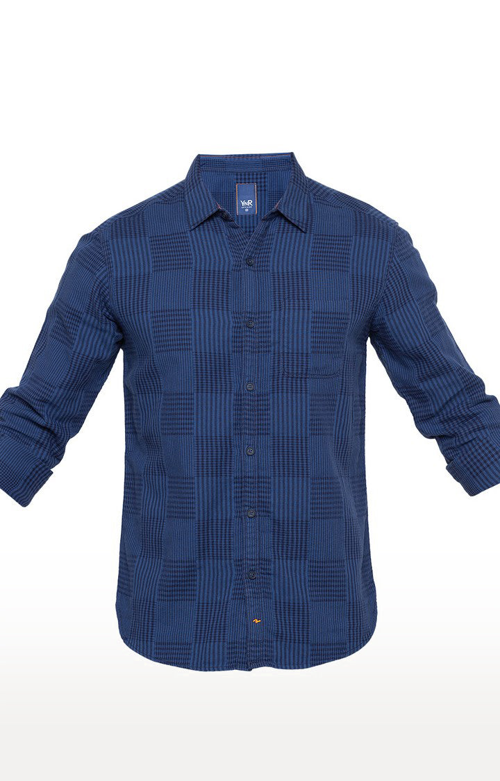 Spykar Men'S Blue Cotton Checked Casual Shirts