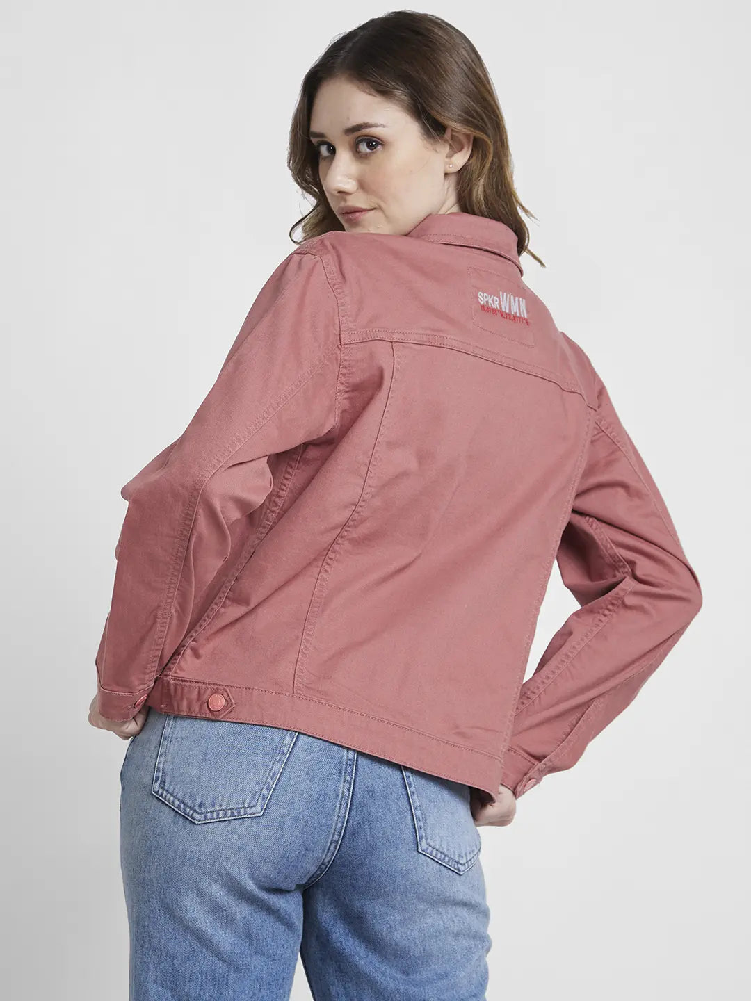 Spykar Women Dusty Brick Red Regular Fit Classic Collar Denim Jacket