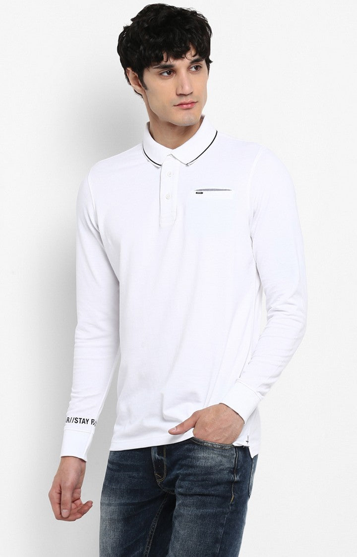 Spykar White Solid Slim Fit Polo T-Shirt