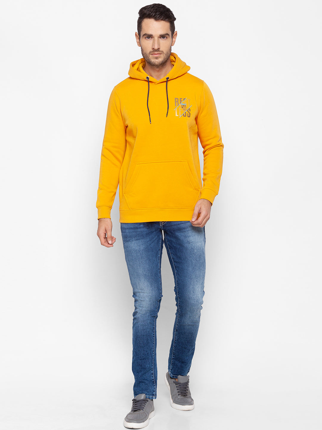 Spykar Yellow Cotton Sweatshirt For Men